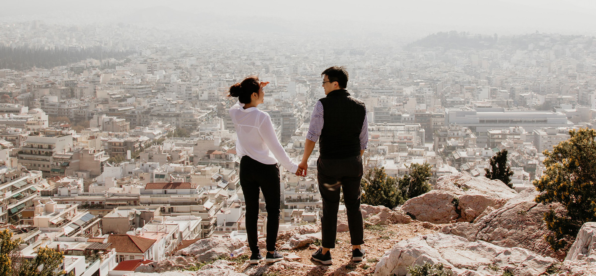 MBTI couple on the background of the city.