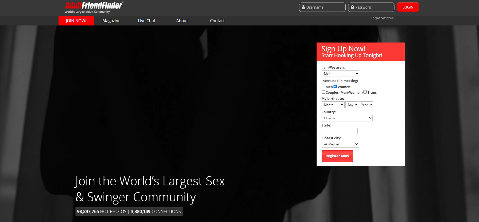 AdultFriendFinder Site Screenshot.