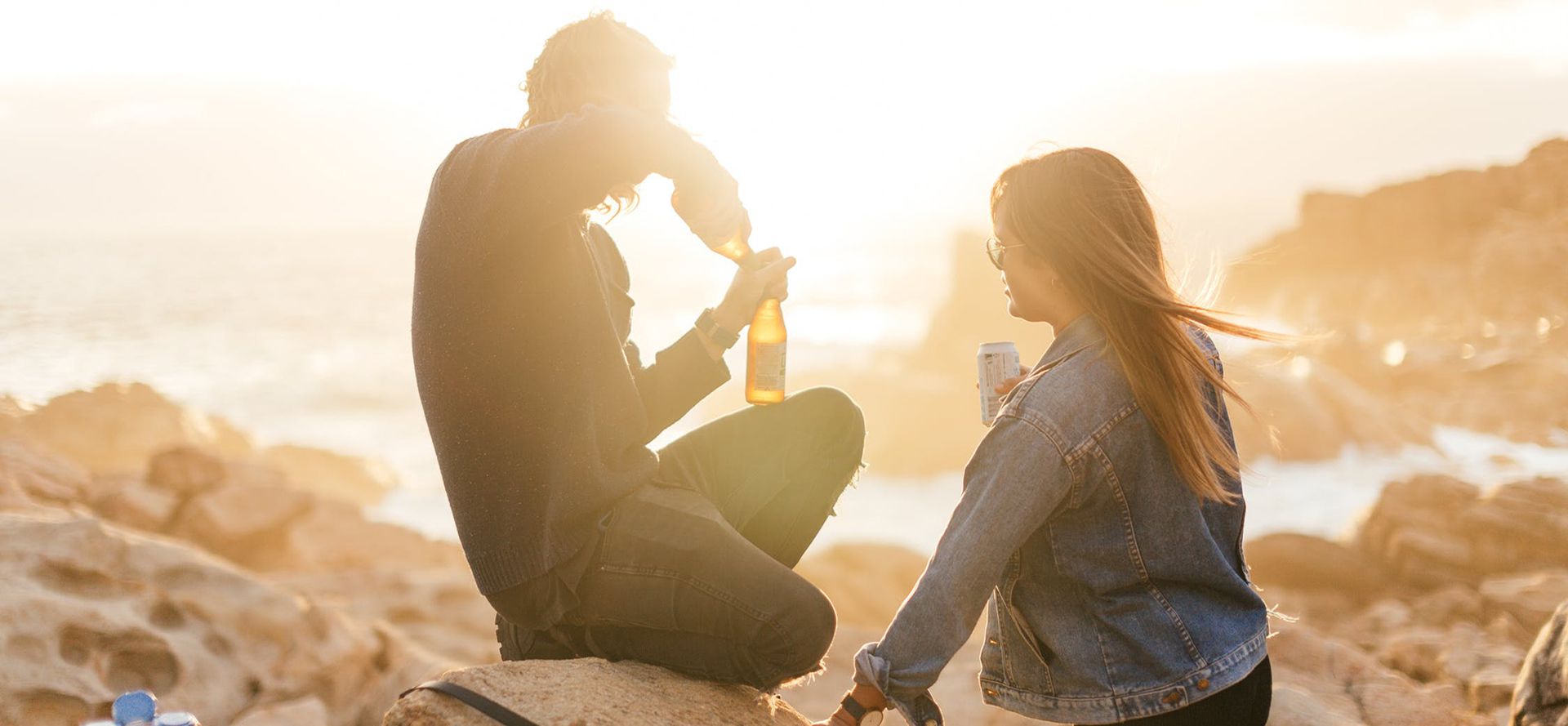 Couple on dating at sunset.