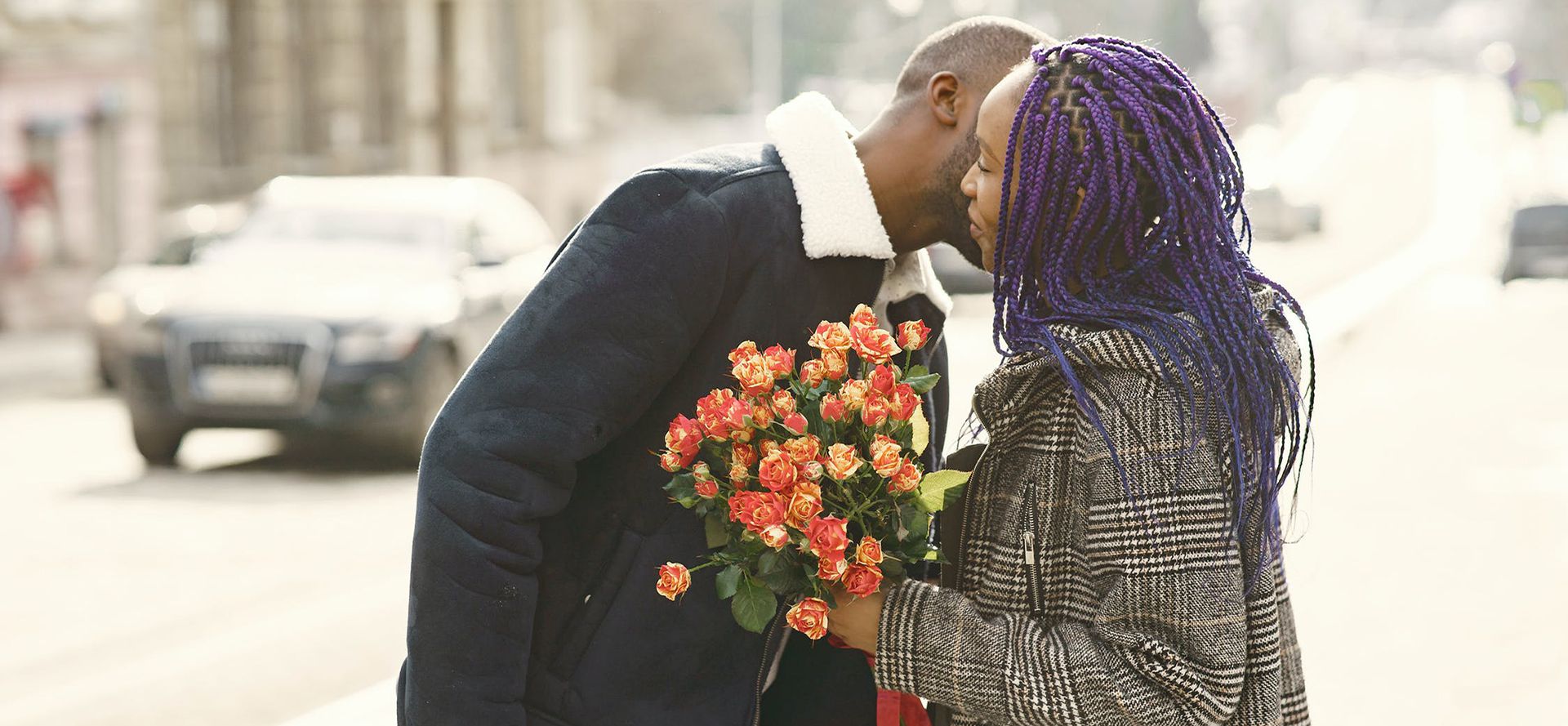 Man gave flowers on the first date.