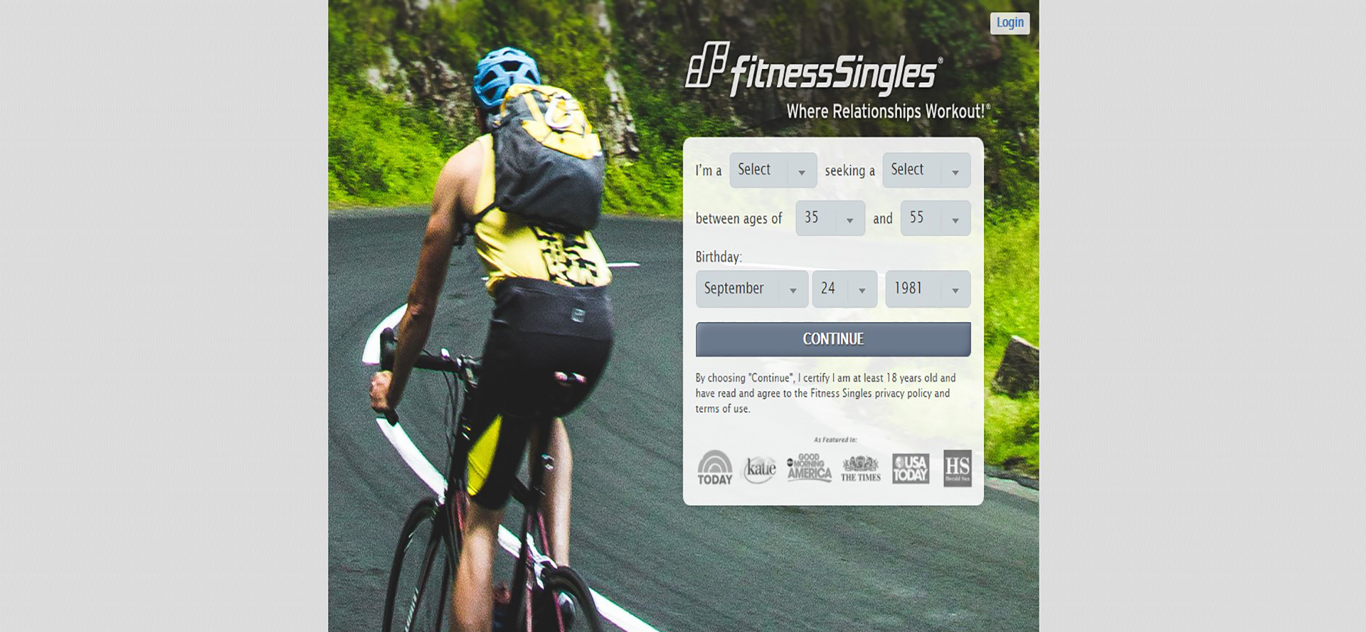 Fitness Singles Site Screenshot.