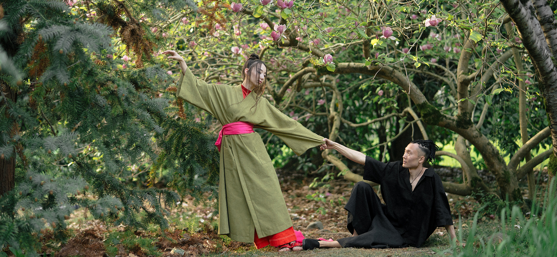 A Japanese couple on a date in the garden.