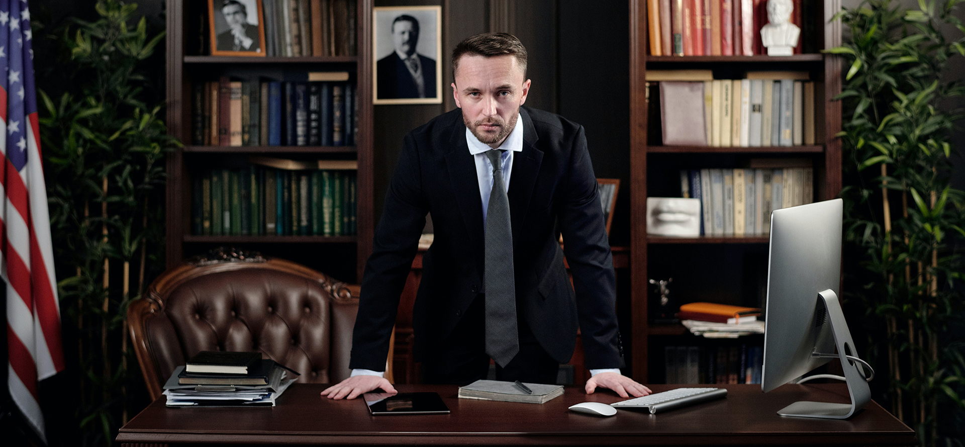 A lawyer in his office.