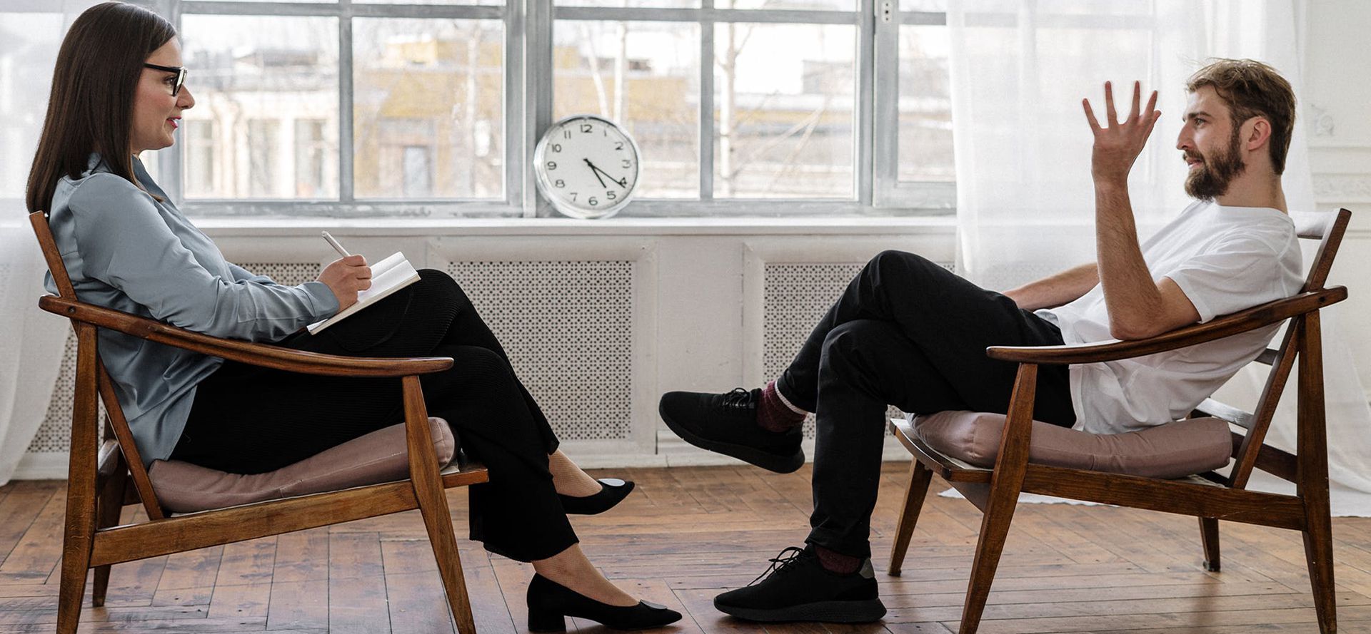 A man at an appointment with a family psychologist.