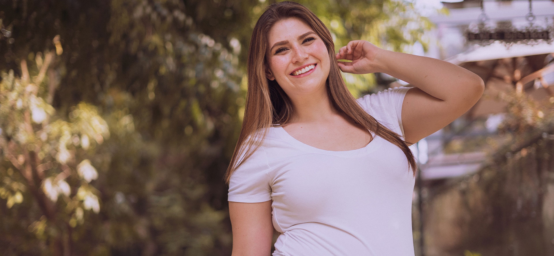 Beautiful curvy woman smiling.