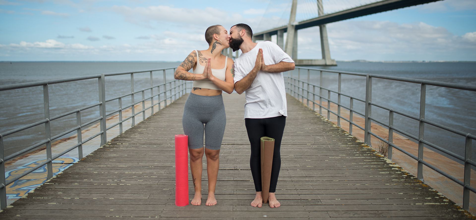Couple on casual date with yoga.