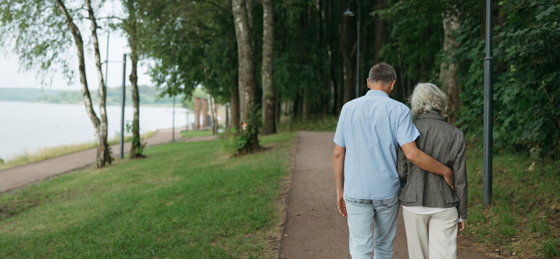An elderly Christian couple on a walk.